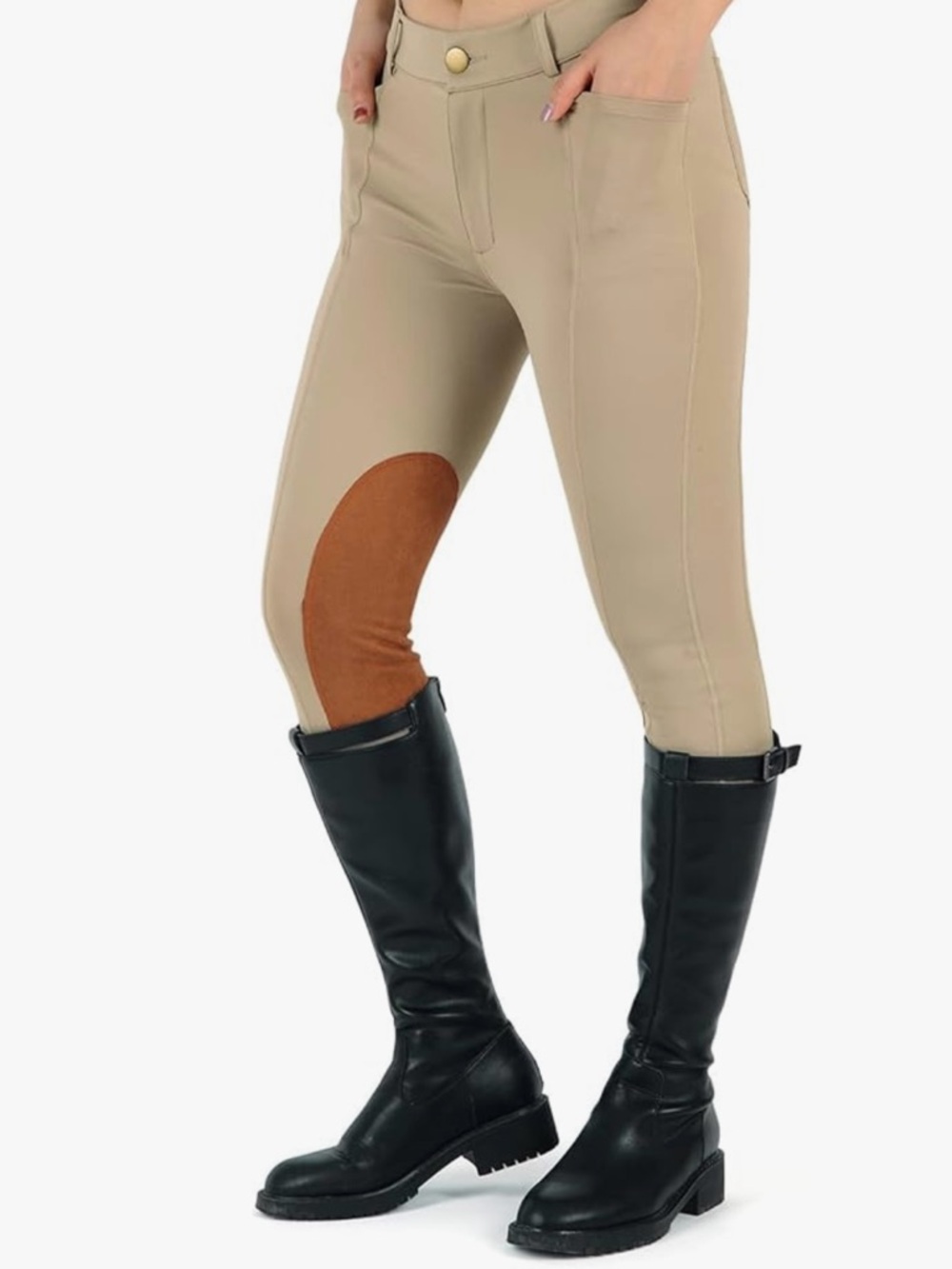 NWT Girls Beroy Equestrian Riding Pants in Taupe with Knee Patches Size 12 Large